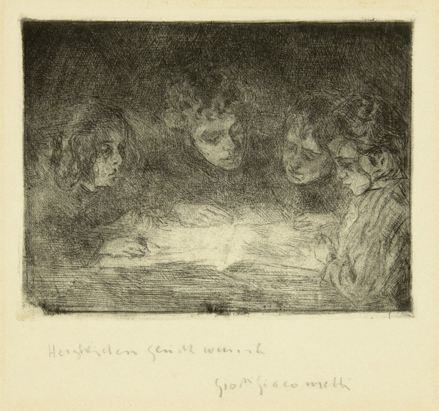 Giovanni Giacometti : Alberto, Diego, Ottilia und Bruno beim Lesen, Um 1912 