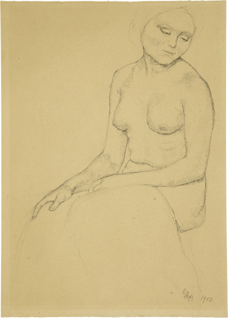Karl Hofer : Sitzendes nacktes Mädchen, mit Tuch über ..., 1906 