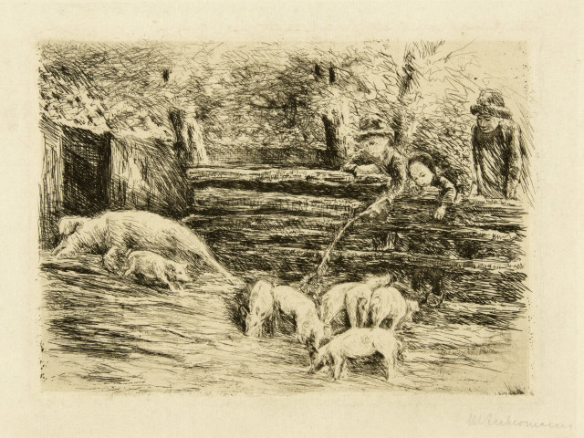 Max Liebermann  : Ferkelchen. - Schweineschlachterei. -  ..., 1890 und 1893 