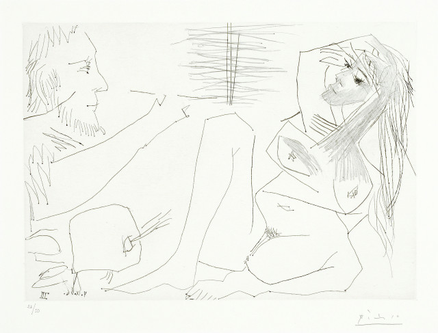 Pablo Picasso  : Modèle, les mains croisées sur la tête,  ..., 1966 