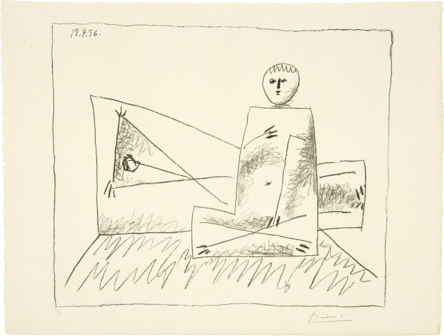 Pablo Picasso  : Homme couché et femme accroupie , Cannes, 18.4.1956 