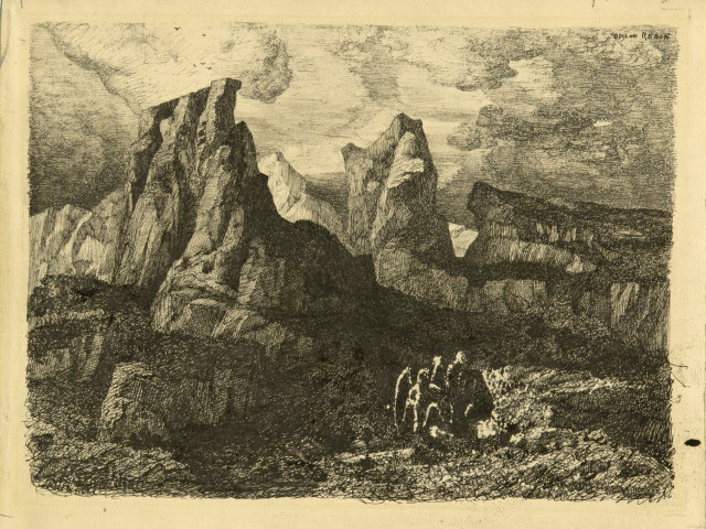 Odilon Redon : Plusieurs personnages dans un paysage ..., Vor 1870 