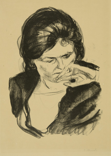 Edvard Munch : Frauenkopf, die linke Hand am Mund, 1920 