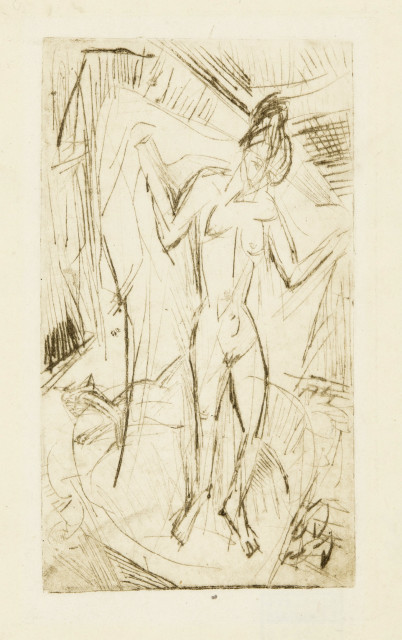 Ernst Ludwig Kirchner : Badende mit Katze, Dezember 1919/Januar 1920 