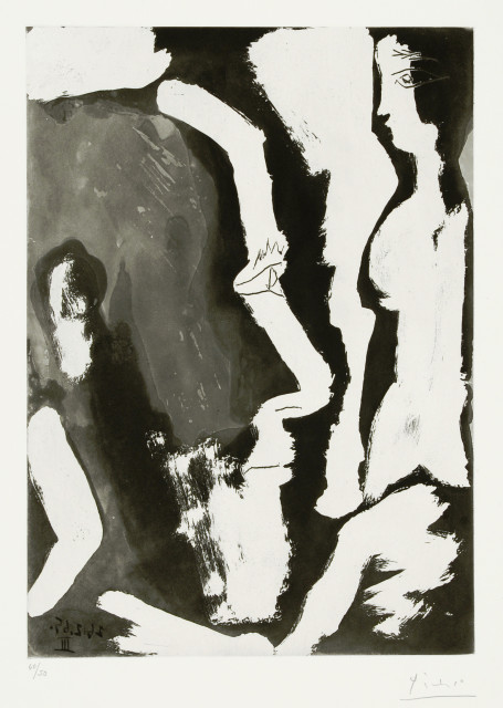 Pablo Picasso : Sculpteur travaillant à un buste de femme. ..., Mougins, 6. Februar 1965 