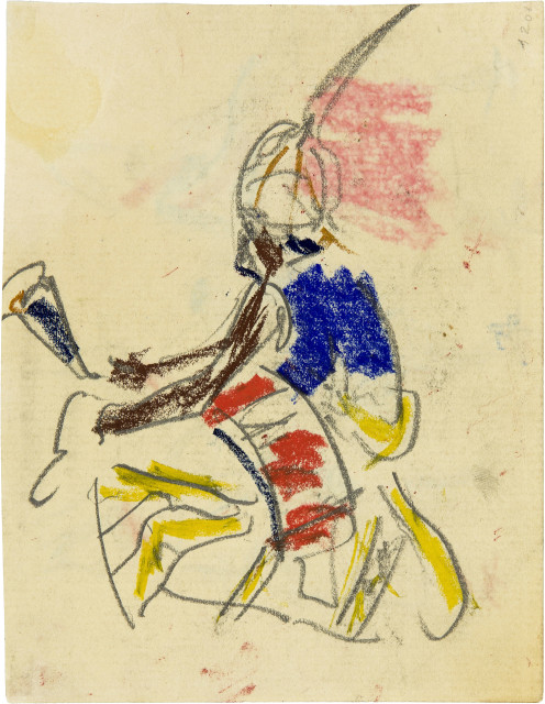 Ernst Ludwig Kirchner : Negertrommler mit Turban - Rückseitig: Drei ..., Um 1910 