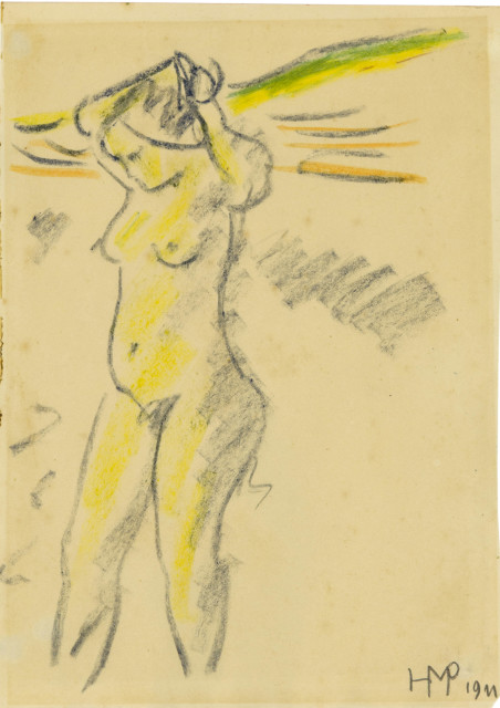 Hermann Max Pechstein : Weiblicher Akt, sich die Haare kämmend, 1911 