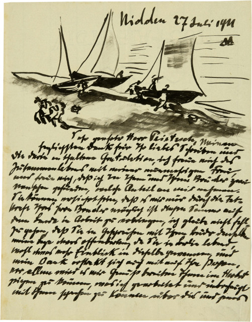 Hermann Max Pechstein : Eigenhändiger Brief in Feder in Tusche, 2 ...,  27. Juli 1911, geschrieben in Nidden an der Ostse 