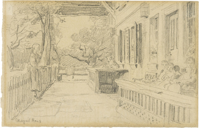 Albert Anker  : Veranda mit Kindern (Margrit Haus) , Um 1896 