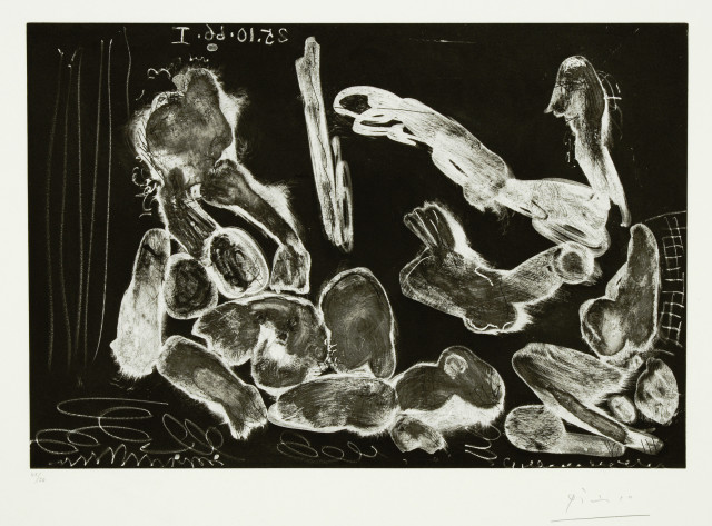 Pablo Picasso : Peintre et modèle accoudé, Mougins, 25. Oktober 1966 