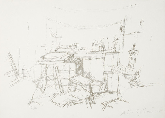 Alberto Giacometti : Sellette et tabourets dans l'atelier I, 1957 