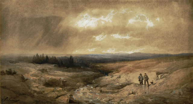 Alexandre Calame  : Deux chasseurs , Um 1835 