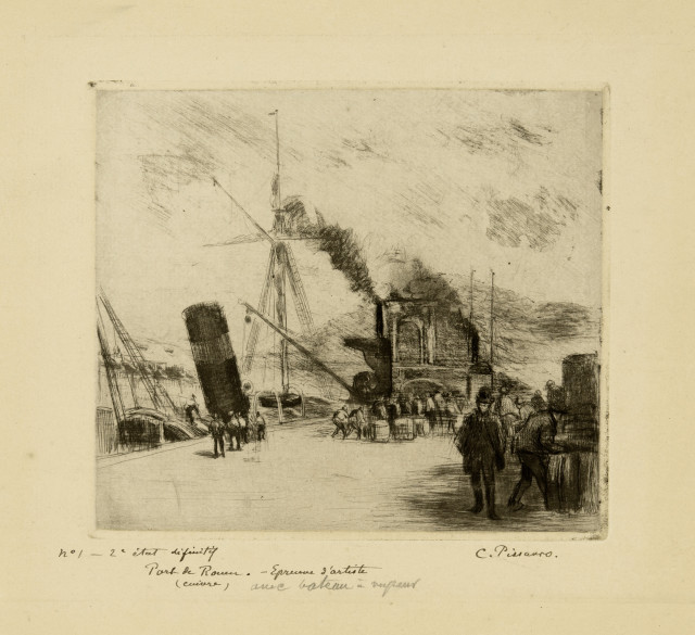 Camille Pissarro : Port de Rouen, avec cheminées, 1885 