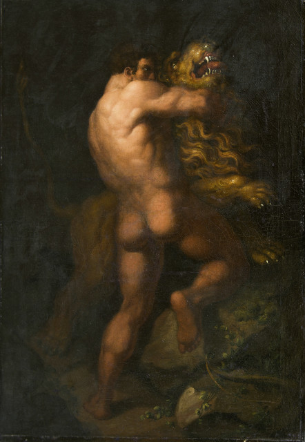 Julius  Schnorr von Carolsfeld  : Herkules im Kampf mit dem Nemäischen Löwen , 1810/1811 