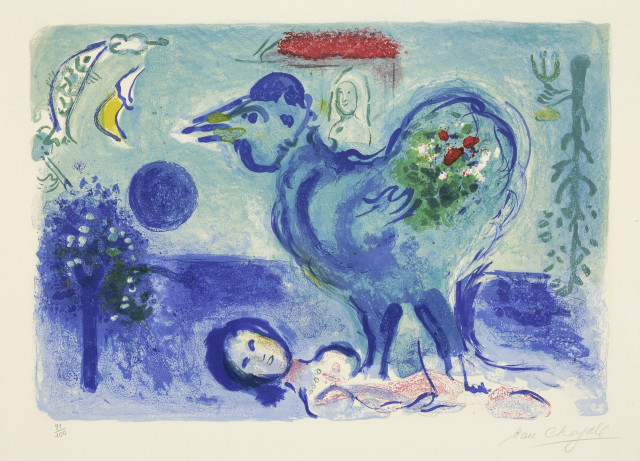 Marc Chagall  : Paysage au coq , 1958 