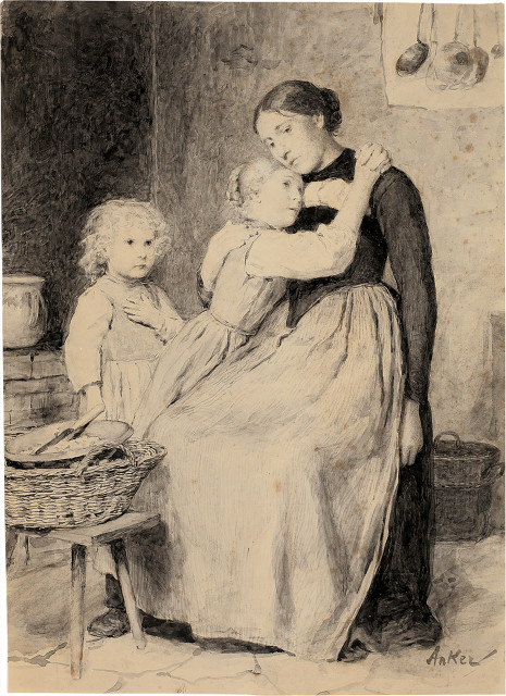 Albert Anker  : Bäbeli und ihre Kinder im Gebet , Mitte der 1890er Jahre 