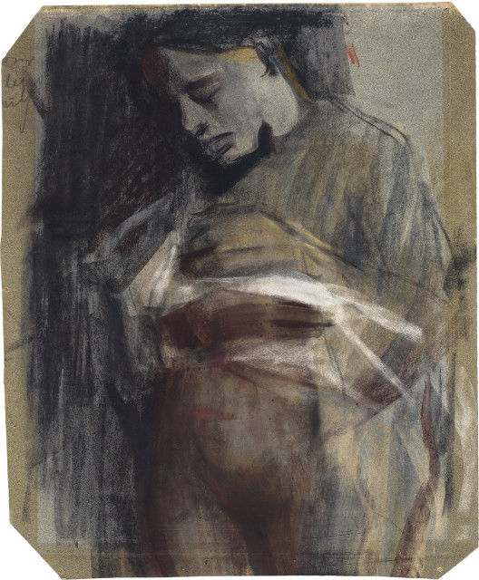 Käthe Kollwitz  : Stehende nackte Frau mit Kind im Arm , Um 1900 