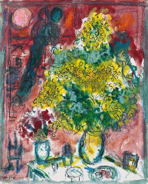 Marc Chagall : Grand bouquet jaune sur fond rouge, 1965-1970