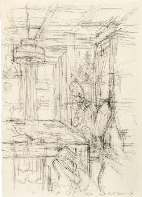 Alberto Giacometti  : Annette am Tisch im Wohnzimmer in Stampa , 1951 