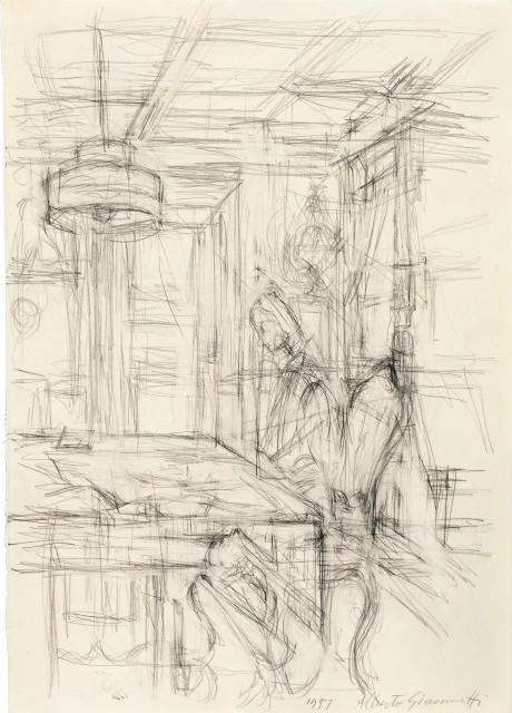 Alberto Giacometti : Annette am Tisch im Wohnzimmer in Stampa, 1951