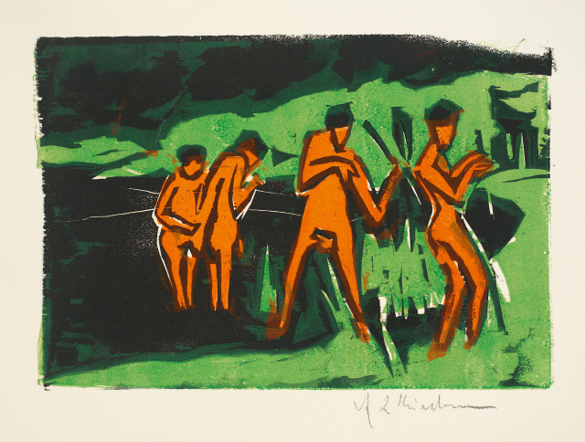 Ernst Ludwig Kirchner  : Mit Schilf werfende Badende , Sommer 1909 