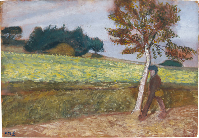 Paula Modersohn-Becker  : Landschaft am Weyerberg mit schreitendem  ..., 1903 