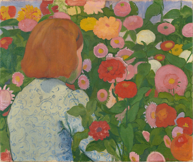 Cuno Amiet  : Mädchen in Blumen , 1896 