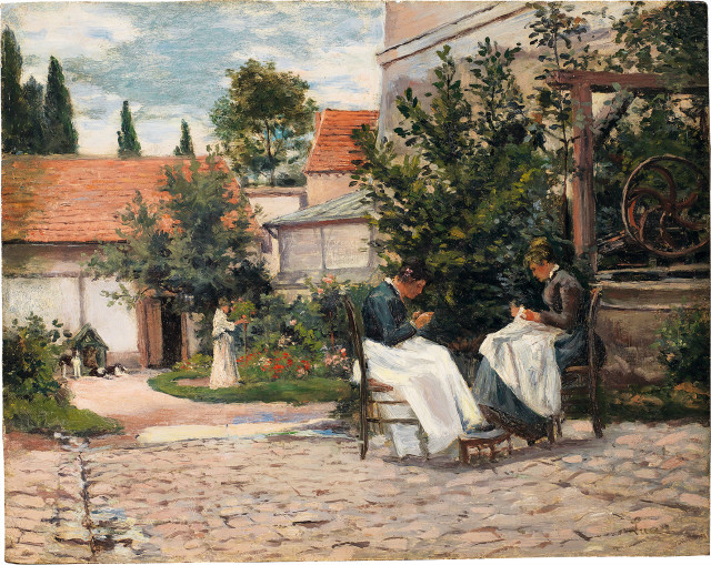 Maximilien Luce  : Gisors - La couture au jardin , 1897 