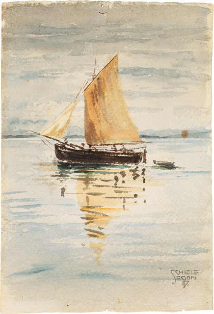 Egon Schiele : Segelschiff mit Spiegelungen, 1907 