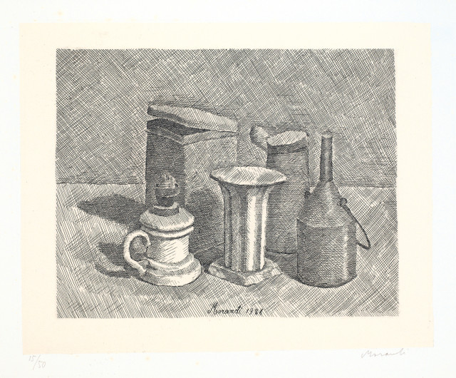 Giorgio Morandi : Natura morta con il lume bianco a sinistra, 1928 