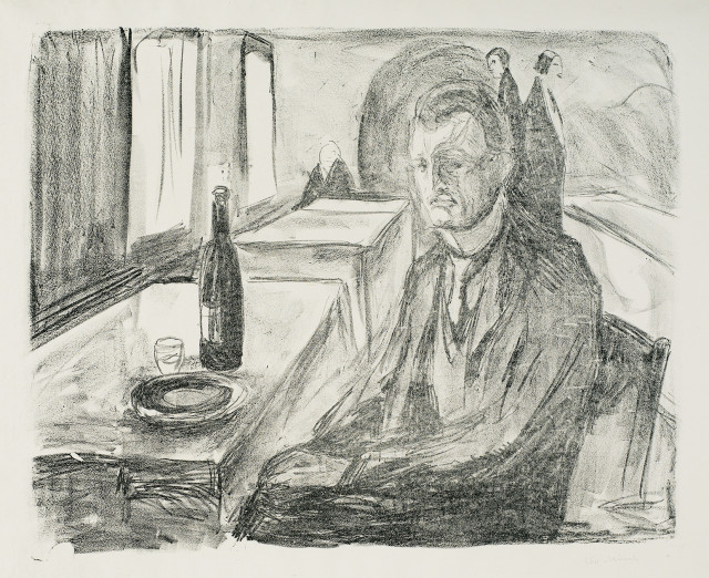 Edvard Munch : Selbstbildnis mit Weinflasche, 1930 