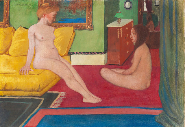 Félix Vallotton  : Intérieur au divan jaune - Femmes nues dans  ..., Um 1897 