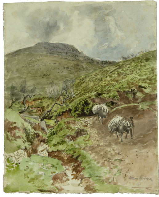 Hans Thoma  : Säumer in weiter Landschaft , 1870er Jahre 