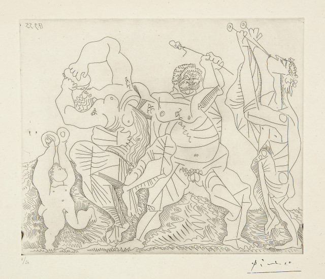 Pablo Picasso : Bacchanale avec enfant aux cymbales, Cannes, 17. September 1955 