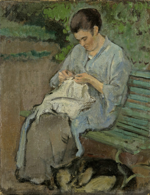 Hans Sturzenegger  : Die Gattin des Künstlers beim Nähen , 1917 