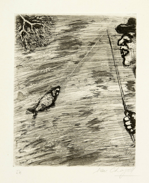 Marc Chagall  : Le petit poisson et le pêcheur , 1927-1930, publiziert von Tériade 1952 