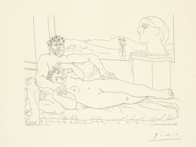 Pablo Picasso  : Vieux sculpteur et jeune modèle avec le  ..., Paris, 3. April 1933 