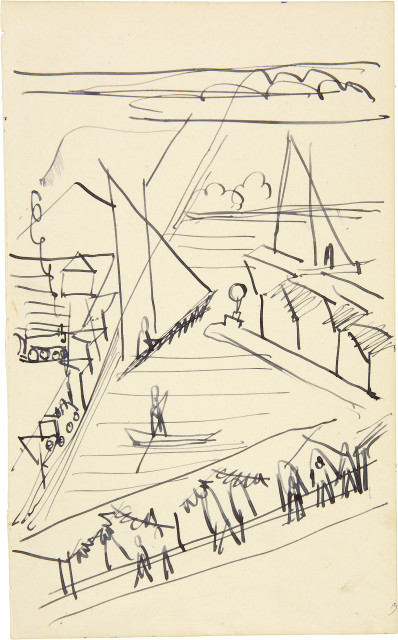 Ernst Ludwig Kirchner  : Landschaft mit Segelschiffen , 1927-1937 