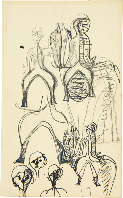 Ernst Ludwig Kirchner  : Skizzen für Reiter - Verso: Blumenstiele , 1927-1937 