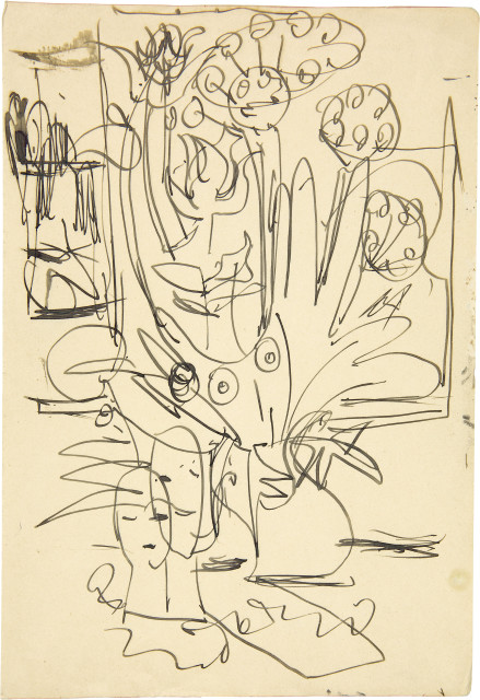 Ernst Ludwig Kirchner : Blumendolden mit Zeitung und Skulpturen, 1930-1932 