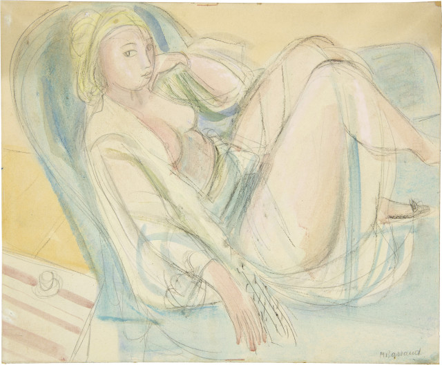 Maurice Barraud  : Leicht bekleidete Frau in einem Liegestuhl , Um 1935 