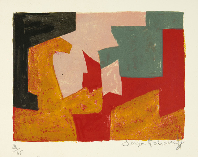 Serge Poliakoff  : Komposition in Orange, Schwarz, Rosa, Grün  ..., 1959 