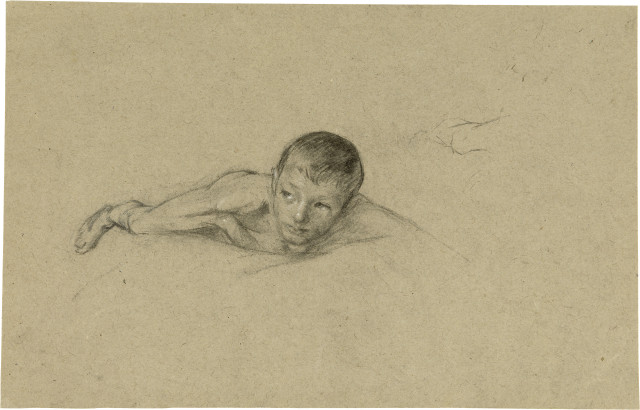 Giovanni Giacometti : Auf dem Bauch liegender nackter Junge, Um 1900 