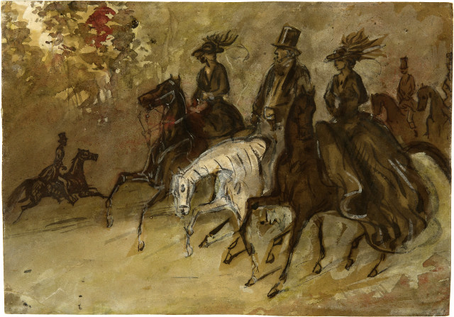 Constantin Guys  : Le Bai d'automne - Ausritt im Herbstwald , Um 1851/1852 