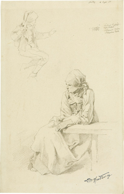 Carl Spitzweg  : 2 Blatt Figurenstudien , 1857 