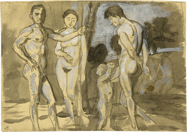 Hans von Marées : Entwurf für das Gemälde 'Drei Männer', 1874 