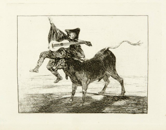 Francisco de Goya  : L'Aveugle enlevé sur les cornes d'un  ..., Um 1812, Druck vor 1867 