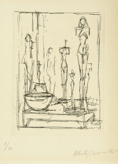 Alberto Giacometti : Sculptures et bol dans l'atelier I, 1949-1950 