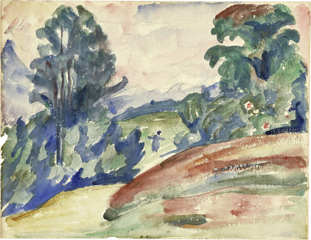Giovanni Giacometti : Waldlandschaft mit Figur, Um 1920 