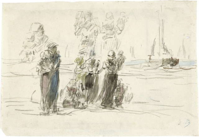 Eugène Boudin  : Schevenique, le départ des pêcheurs , Um 1874-1875 
